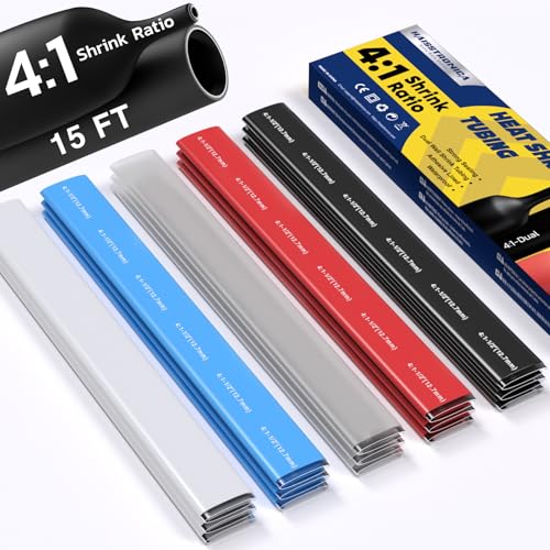 haisstronica 15Ft 4:1 Heat Shrink Tubing Kit 1/2" 5 Colors - size: 1/2"