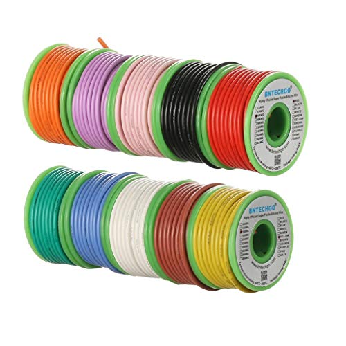 BNTECHGO 16 AWG Silicone Wire Kit 10 Color Each 25ft Stranded Tinned Copper - size: 10 Colors Each 25ft, style: 16 AWG silicone wire