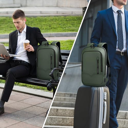 hk Backpack for Men Business Slim Laptop Bag - color: Green, size: 15.6 Inch