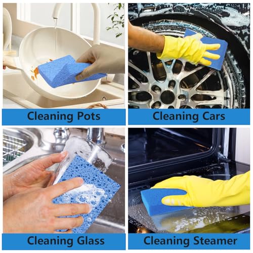 6 Pack Biodegradable Natural Kitchen Sponge Dish Sponges, Large Size, Blue - color: Blue
