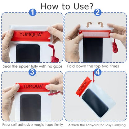 YUMQUA Waterproof Pouch Dry Bags Document Map Holder for Water Sport 3PACK - color: Red