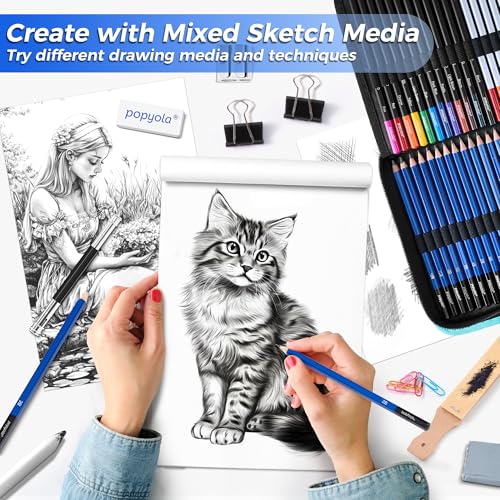 106 Pack Drawing Set Sketching Kit, Pro Art Supplies Sketch Pencils Set - color: Teal, size: 106 Pack