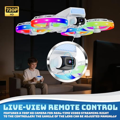 Contixo F27 Halo Mini Foldable Drone with 4.3" Screen Remote – 720P HD Dual Camera, LED Lights, Optical Flow Hover, One-Key Takeoff/Landing, 360° Stunts, 350 ft Range, Beginner Drone
