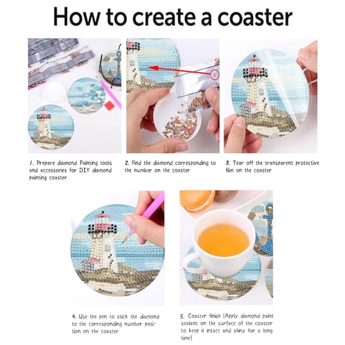 askkqtx 8 Pcs Beach Diamond Art Coasters Kits with Holder 4X4 Inch - color: Coasters-bdwy210