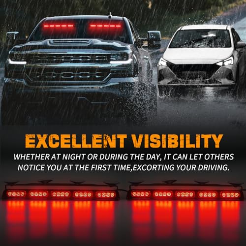XRIDONSEN 2x 17 inch Red Emergency Lights 40 LED Dash Visor Light Bar - color: Red