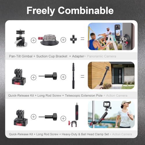 Suction Car Mount for lnsta36O,Versatile Camera Suction Cup Car Mount Kit with 1/4" & 3/8" Mounting Holes, Selfie Stick & Super Clamp, 4.5in Camera Suction Cup for GoPr0,DJI Osmo Action,JC022
