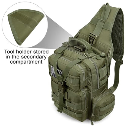 G4Free Large Tactical EDC Sling Bag, Adjustable Holder Backpack for Men - color: New Army Green