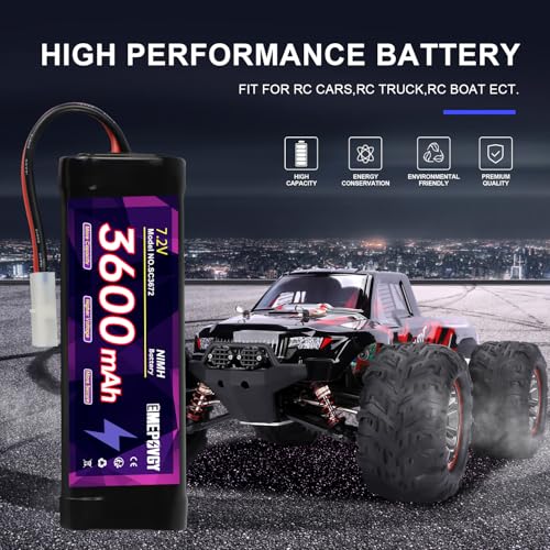 7.2V RC NiMH Battery 3600mAh Capacity Rechargeable 6-Cell Flat Battery Pack with TMY Plug(2 Packs)