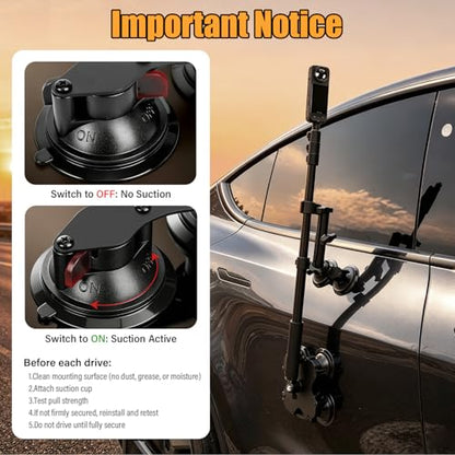 BMZX Dual & Quad Suction Cup Car Mount Kit for Insta360 X5 X4 X3, 360 Camera Car Mount for GoPro & DJI Action Cameras, Heavy Duty Windshield Mount with Magic Arm & Extension Pole