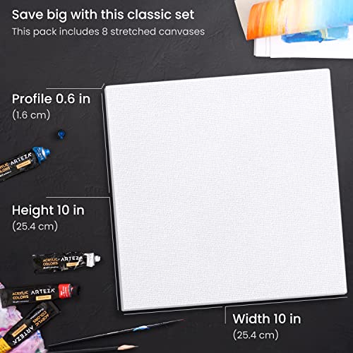 ARTEZA Square Stretched Canvas for Painting, 10 x 10 in, Pack of 8 - color: White - Classic, size: 10 x 10 (Pack of 8)