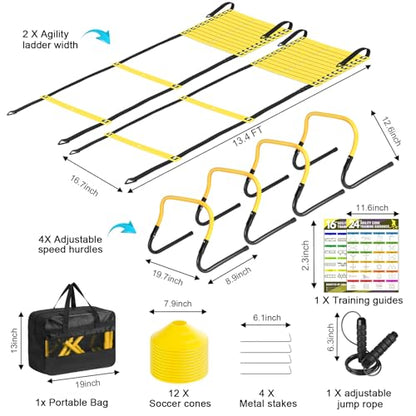 BORNEW 2 Pack Agility Ladder, Soccer Speed Training Equipment Set - color: 1.Yellow