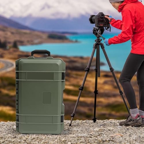 Portable Protective Camera Case, 22" Protective Roller Hard Camera Case with Wheels and Foams Camera Suitcase Waterproof Rolling Hard Case for Camera,Tools,Lens,Drone,Equipment (Green) - color: Green