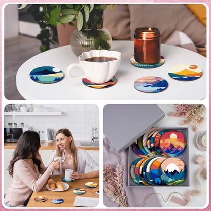Reallnaive 8 Pcs Mountain Paint by Numbers Kit for Adults Wooden Coasters - style: Mountain