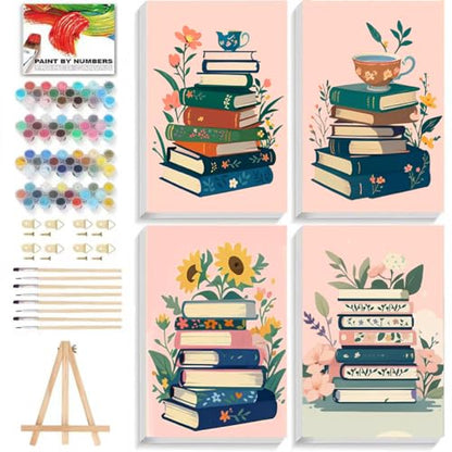 ICYANART 4 Pack Book Paint by Numbers Kit for Adults with Frame Simple - color: Flower Book