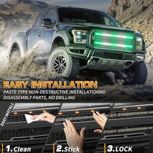 XRIDONSEN 2 Pack Green White Grill Emergency Lights 30 inch Strobe Lights - color: Green/White
