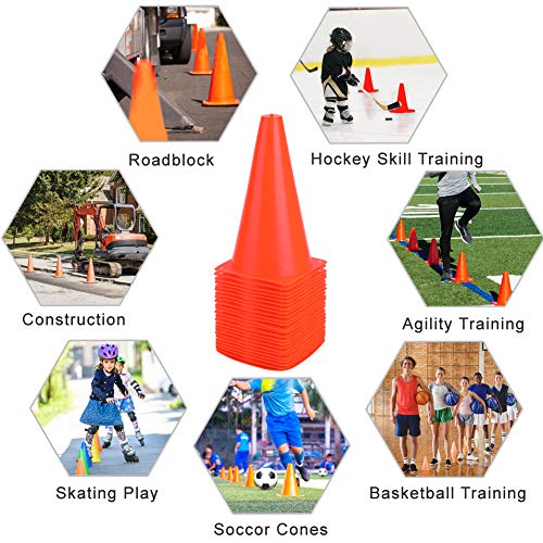 9 Inch Plastic Training Traffic Cones, Sport Cones, Set of 10/12/24 - color: 24 Pack Orange