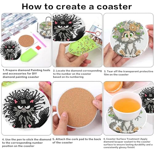 8 Pcs Cat Diamond Art Coasters, Diamond Painting Coasters 4X4IN - color: Cat