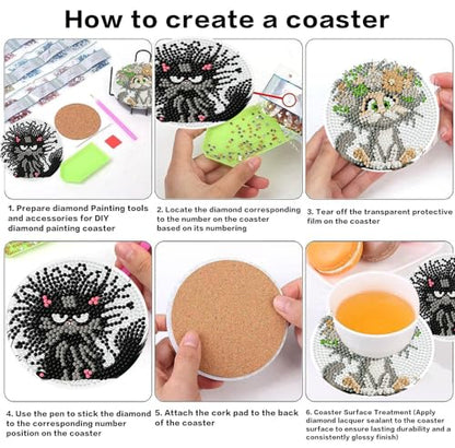 8 Pcs Cat Diamond Art Coasters, Diamond Painting Coasters 4X4IN - color: Cat