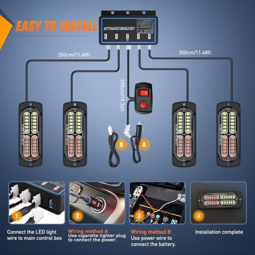 Nilight 4PCS LED Strobe Lights 12V 24V Sync Feature Red White - color: Red White w/Controller