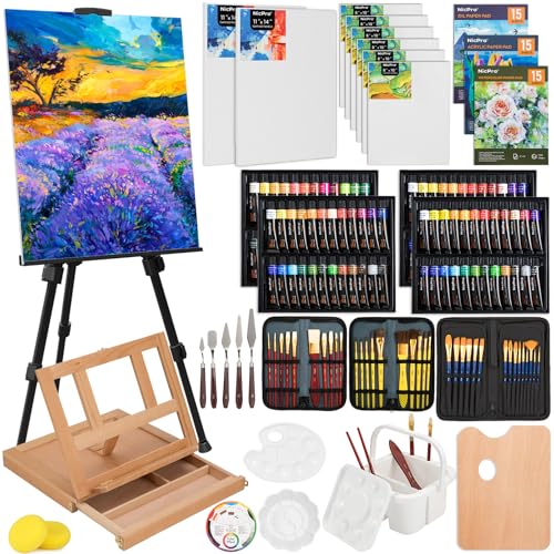 Nicpro 158PCS Deluxe Art Painting Kit for Artist with Easel, Paints & Brush