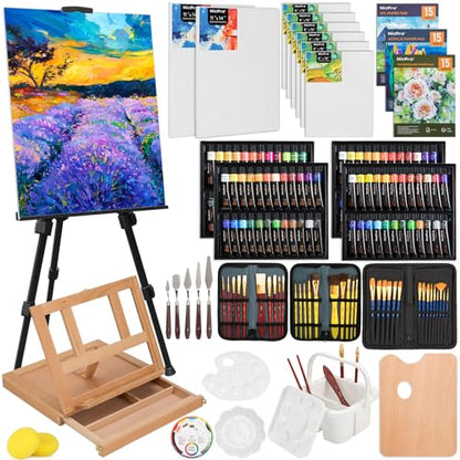 Nicpro 158PCS Deluxe Art Painting Kit for Artist with Easel, Paints & Brush
