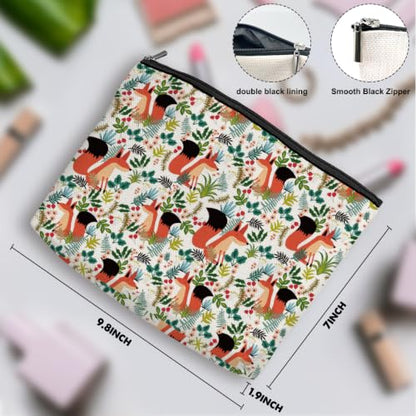 Boho Makeup Bag, Fox Botanical Floral Cosmetic Bag Makeup Organizer Pouch - color: ForestFox