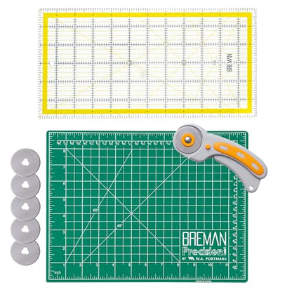 WA Portman 9x12 Self Healing Cutting Mat, Fabric Rotary Cutter, Clear Ruler - size: 9" x 12"