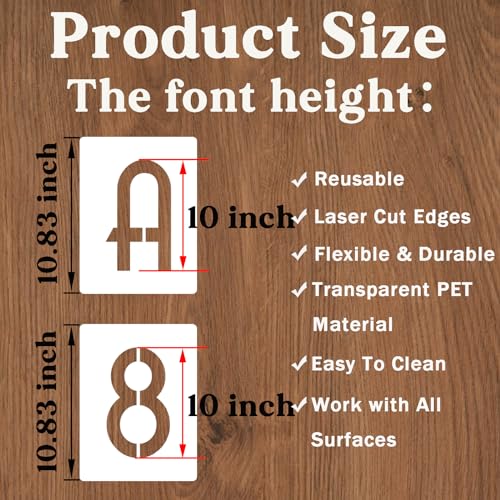 YEAJON 10 Inch Letter Stencils and Numbers, 42 Pcs Alphabet Drawing Stencils, Reusable Plastic Craft Templates for Painting on Wood, Wall, Fabric, Rock, Signage - size: 10 Inch