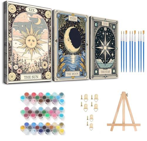 Axquilon 3 Pack Framed Paint by Numbers Kit for Adults 8x10in - color: 3 Pack Tarot with Easel-2