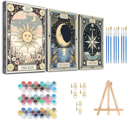 Axquilon 3 Pack Framed Paint by Numbers Kit for Adults 8x10in - color: 3 Pack Tarot with Easel-2