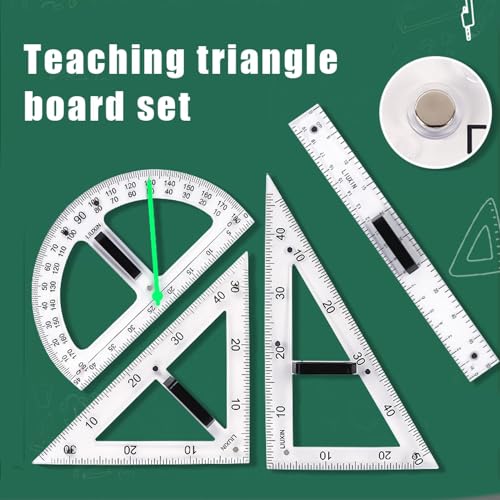 Magnetic Geometry Tool, Protractor, Triangle Rulers Easy Attachment Blackboard Measurement Kit, Teacher Board Protractor Multi-Purpose Kit Large (Transparent-2pc) - style: Transparent-2pc