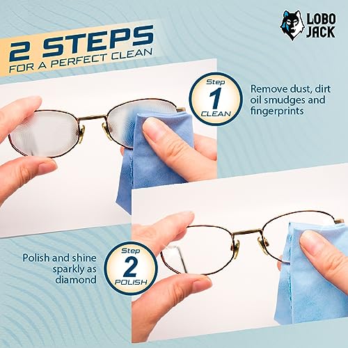 2 Steps Microfiber Cleaning Cloths: Clean and Polish | Cloth Cleaners for Eyeglasses, Camera Lenses, Cellphone and Tablet Screen (6 Pack)