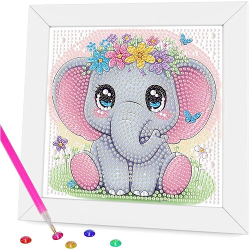 Gemozaic Elephant Diamond Art Kits for Kids Ages 4-8-12 with Frame, 7 x 7 - color: CC994