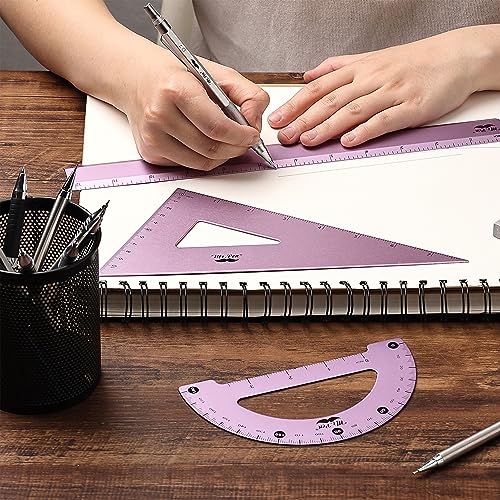 Mr. Pen- Metal Geometry Kit, 4 Pack, 45° & 30°/60° Set Squares - color: Blue Magenta Color