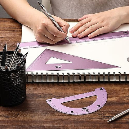 Mr. Pen- Metal Geometry Kit, 4 Pack, 45° & 30°/60° Set Squares - color: Blue Magenta Color