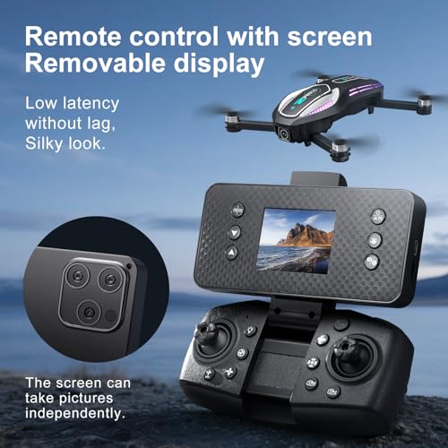 Long Flight FPV Drone with Screen Remote Control, Foldable Dual Camera RC Quadcopter with Electric Adjustable Lens, Optical Flow Hover, Intelligent Obstacle Avoidance, 50X Zoom, Gesture & Face Capture, 2 Batteries Drone for Beginners Adults