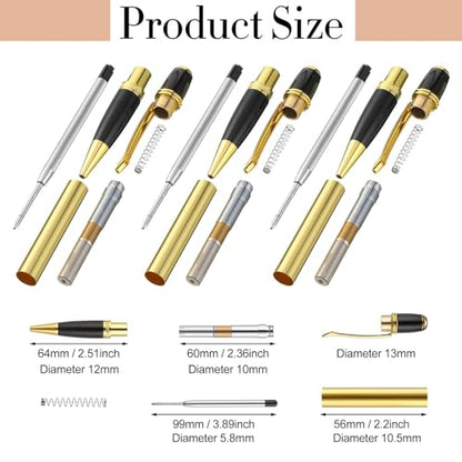 Colarr 12 Pack Woodturning Pen Kit Twist Ballpoint Pen Kit, Gold - color: Gold