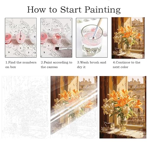 ZRIZQ Flowers Paint by Numbers Kit for Adults Beginner,City Scape,16x20 - color: 16"X20"Rolled Canvas-Floral