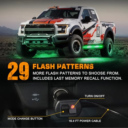 XRIDONSEN 2X 60 inch Running Board Emergency Lights 720 LED Strobe Lights - color: Green/White
