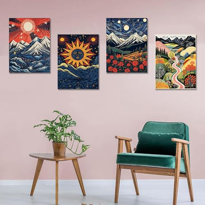 DOTSOPS 4 Pack Landscape Abstract Round Diamond Painting Kits for Adults - color: Landscape Abstract1