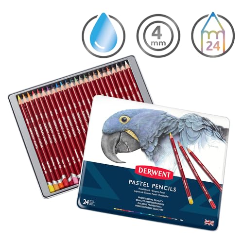 Derwent Pastel Pencils, 4mm Core, Metal Tin, 24 Count (32992) - size: 1 Count (Pack of 24)