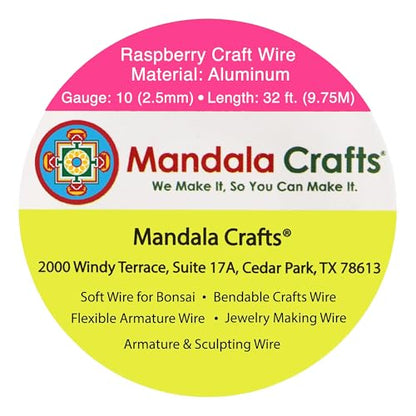 Mandala Crafts 10 Gauge Raspberry Anodized Aluminum Craft Wire, 32 FT - color: Raspberry, size: 10 Gauge