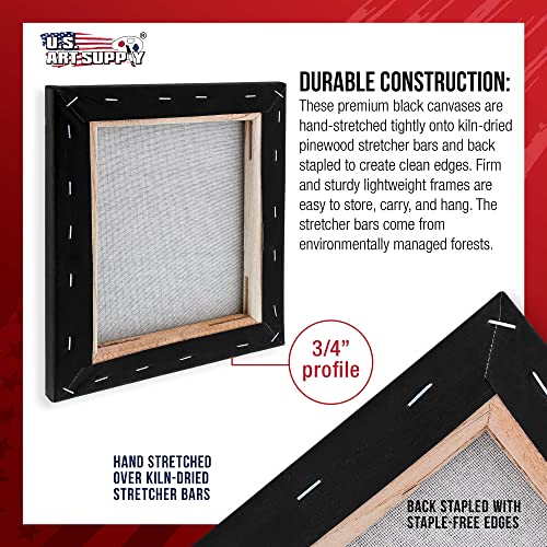 U.S. Art Supply 12"x12" Black Stretched Canvas for Painting, 3/4", 4-Pack - size: 12" x 12"