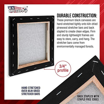 U.S. Art Supply 12"x12" Black Stretched Canvas for Painting, 3/4", 4-Pack - size: 12" x 12"