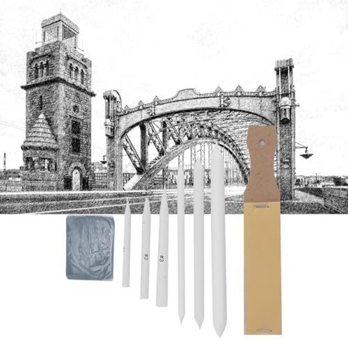 Anu Limen 8Pcs Sketch Blending Stump Set with Kneadable Eraser and Sandpaper Board, Drawing Tools for Shading, Blending, Smudging