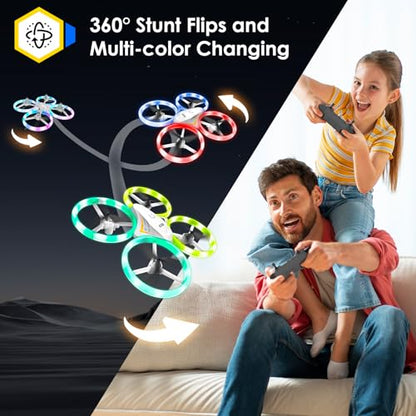 Drones for Kids, RC Drone with Cool Led Lights Mini Remote Control Beginner Drone Indoor Outdoor RC Quadcopter with 3D Flip and 2 Rechargeable Battery Flying Toys Gift for Boys Girls, White