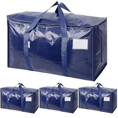 TICONN 4 Pack Extra Large Moving Bags Heavy Duty with Zippers & Carrying Handles, Durable Storage Bags Moving Boxes for Closet Organizers and Storage (4 Pack, Navy) - color: Navy, size: 4 Pack