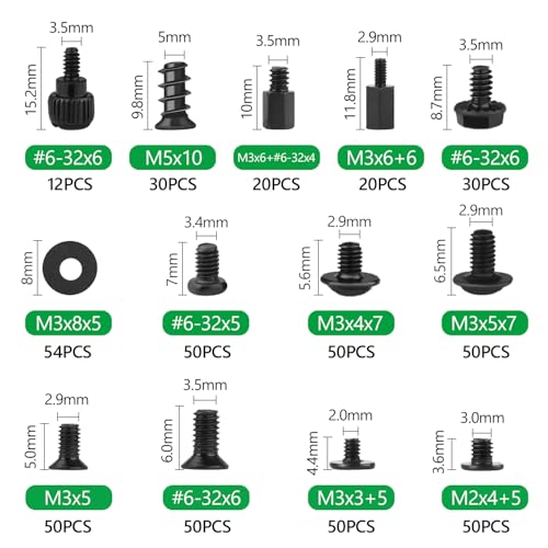 516Pcs Computer Screws Kit, M3 6-32 Motherboard Standoffs for SSD - color: 516 Pcs Black PC Screw