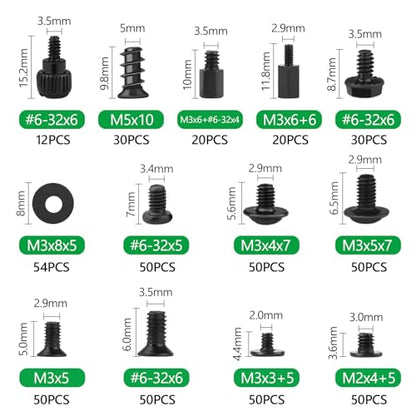 516Pcs Computer Screws Kit, M3 6-32 Motherboard Standoffs for SSD - color: 516 Pcs Black PC Screw
