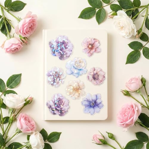 120Pcs Glitter Shiny Flower Stickers for Bullet Journaling Decoupage - color: Empty Flower Yang Flame